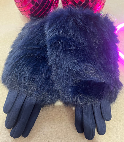 Faux Trim Gloves > Navy