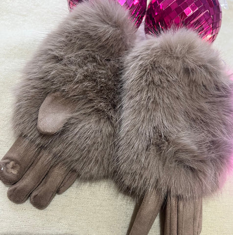 Faux Fur Trim Gloves