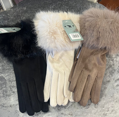 Faux Fur Trim Gloves > Cream