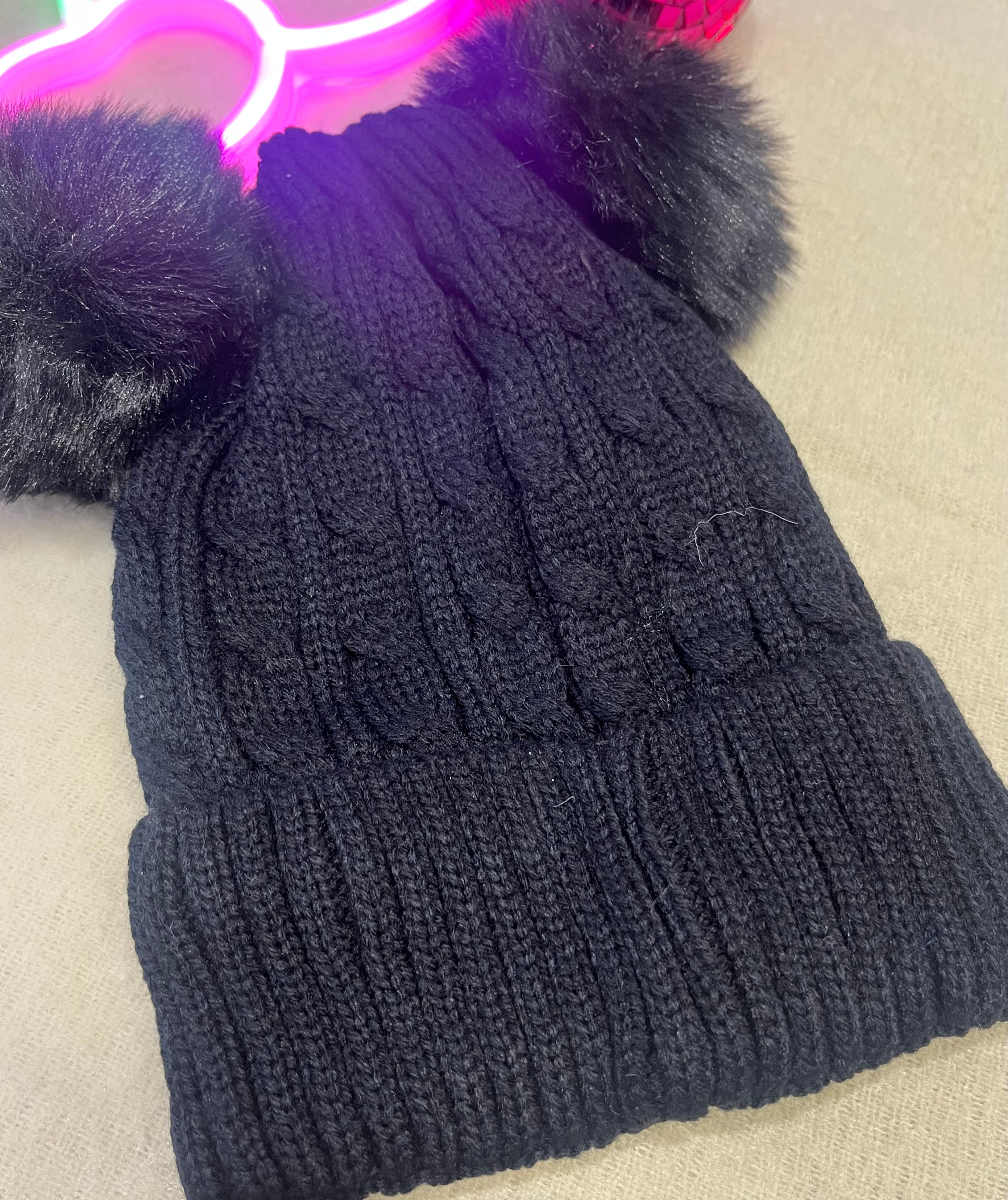 Fleeced Lined Double PomPom Hat