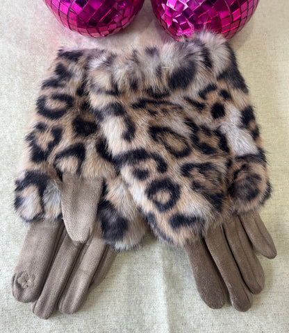 Leopard Print Gloves > Taupe