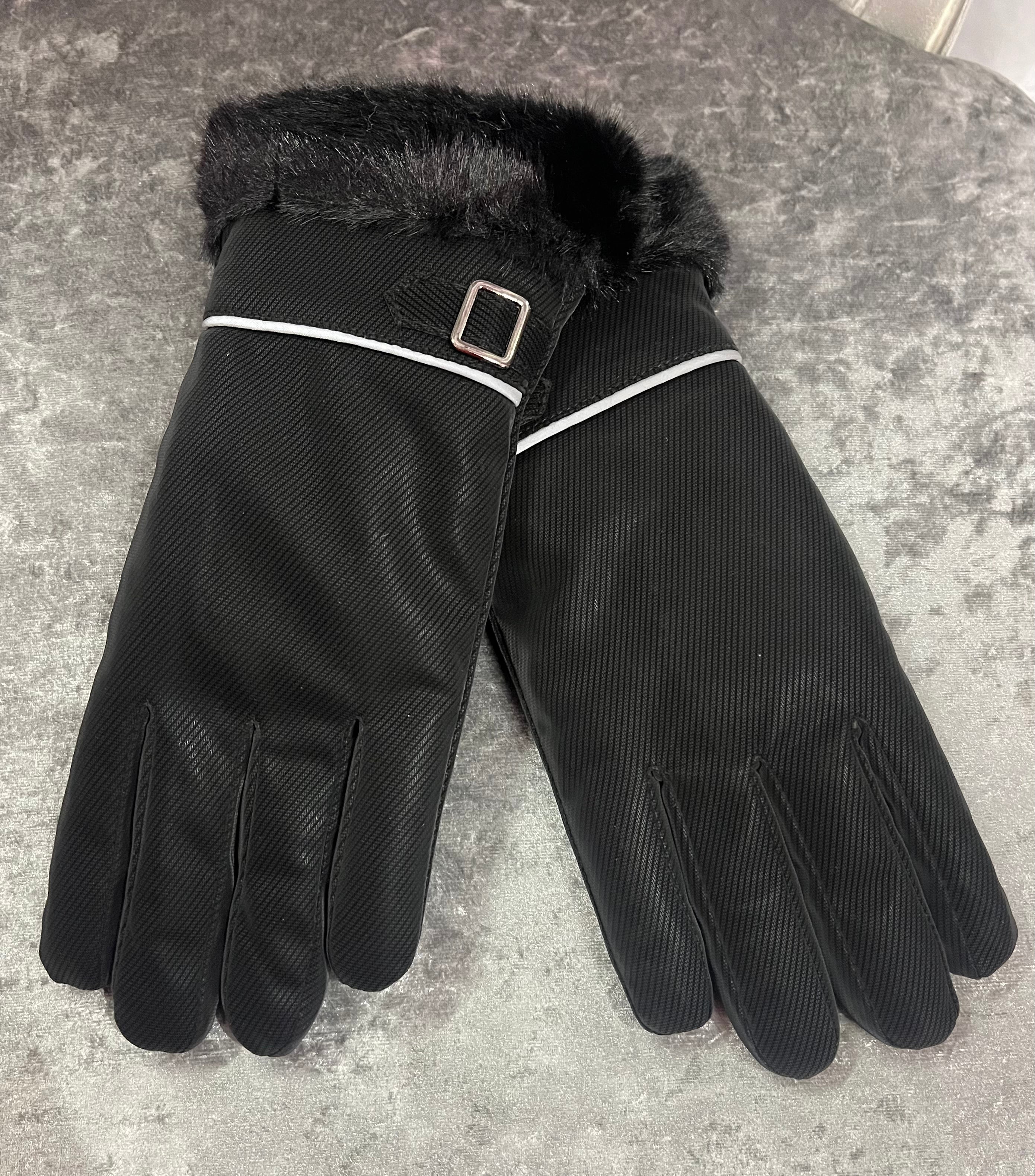 Fleece Lined Faux Fur Trim Gloves