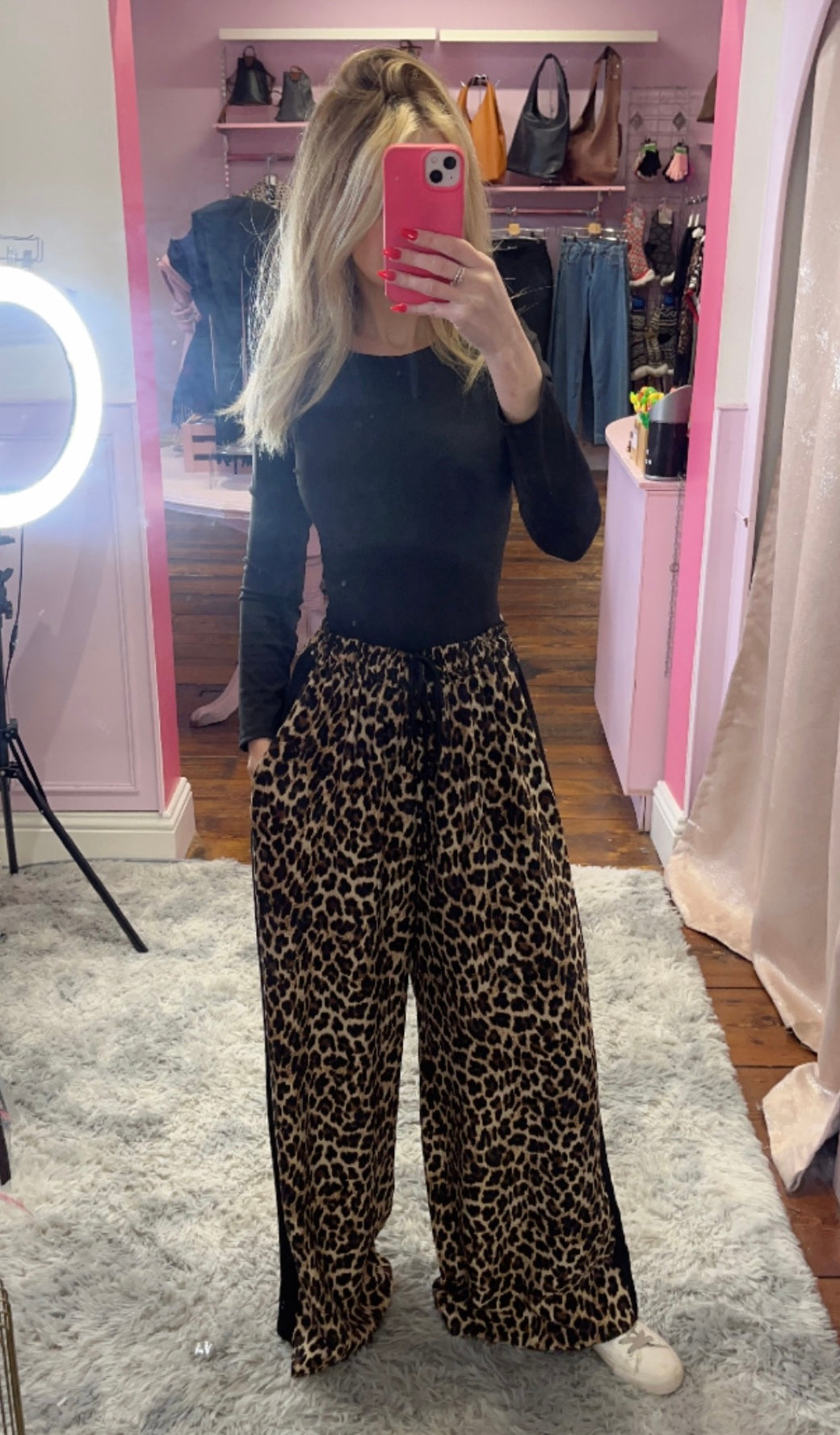 Leopard Print Stripe Trousers