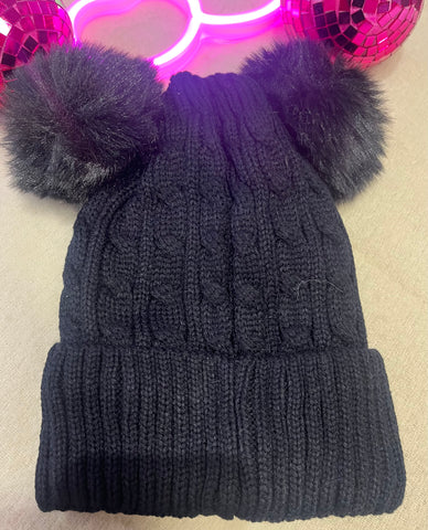 Fleeced Lined Double PomPom Hat