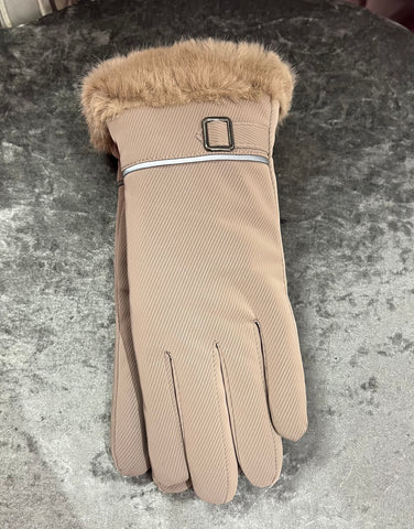 Fleece Lined Faux Fur Trim Gloves