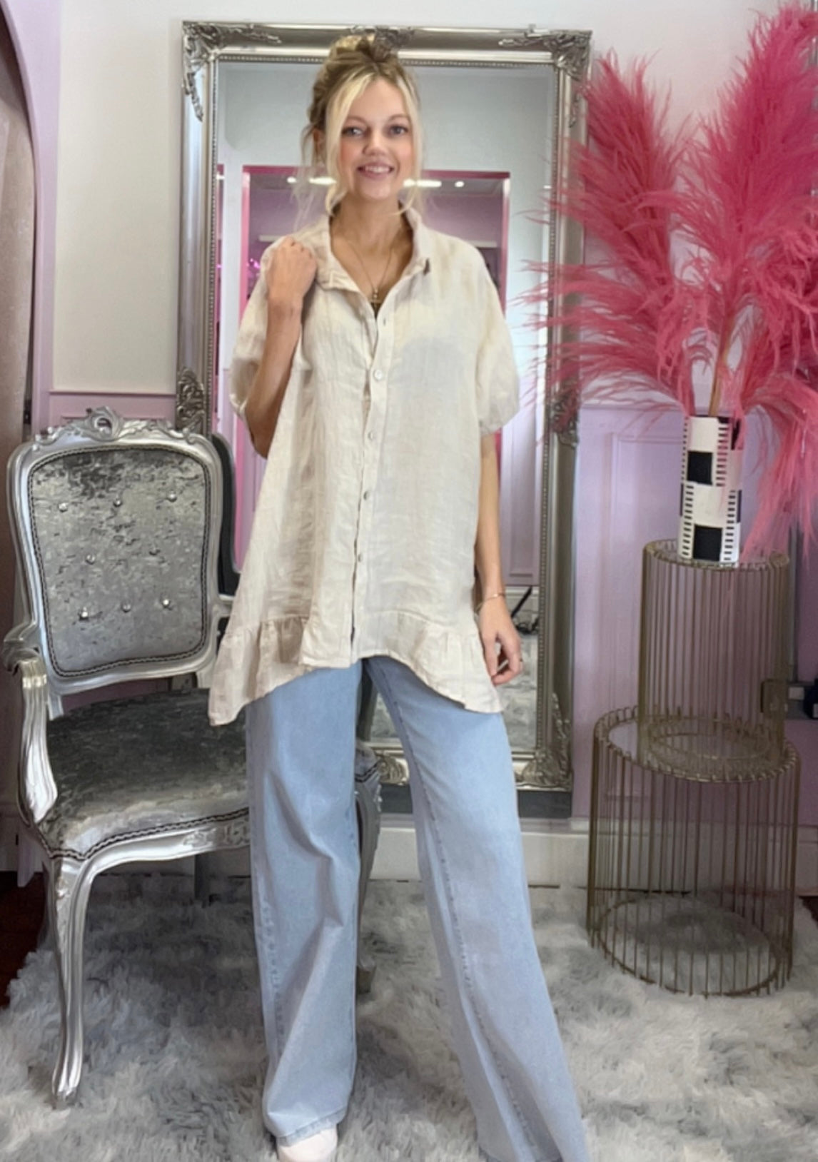 Linen Ruffle Shirt