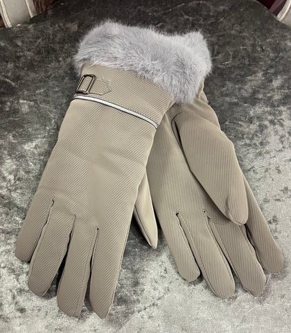 Fleece Lined Faux Fur Trim Gloves