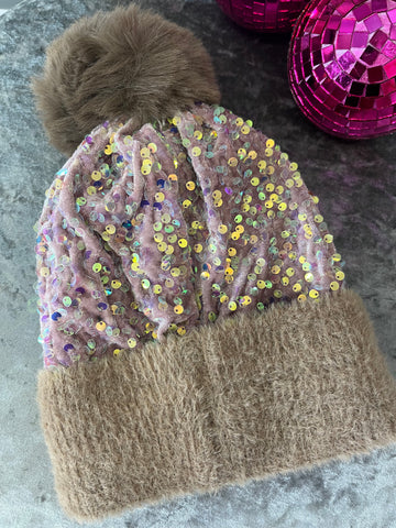 Glitz & Glam Sequin PomPom Hat