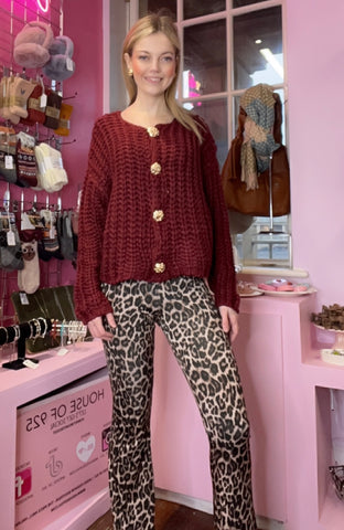 Chunky Knit Cardigan / Burgundy