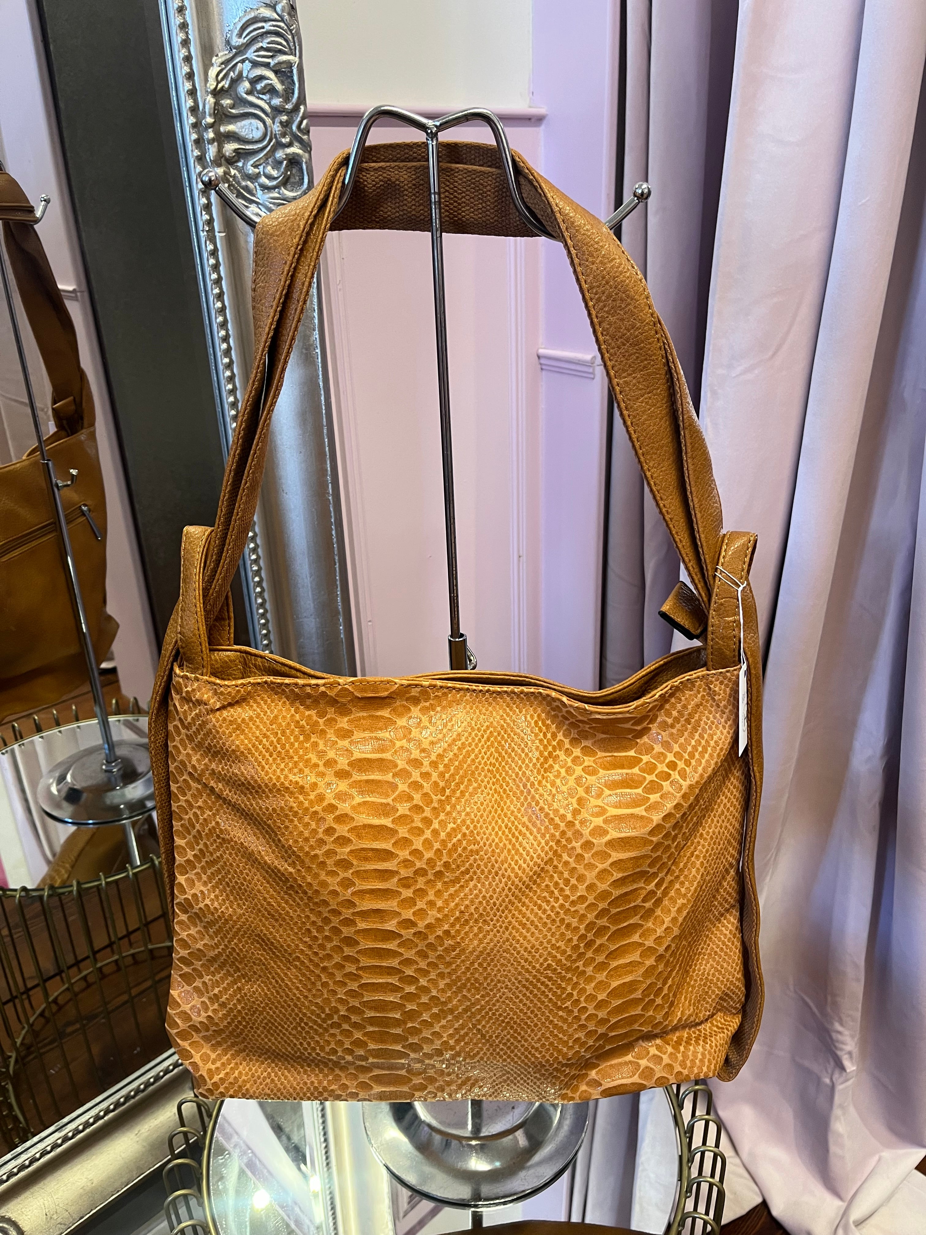 Snake Skin Print Shoulder Bag / Mustard